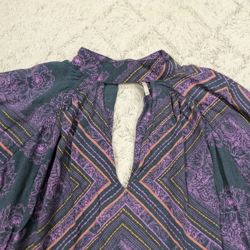 Free People Shirt XS Purple Lavender Print Walking On A Dream Tunic Blouse Boho
